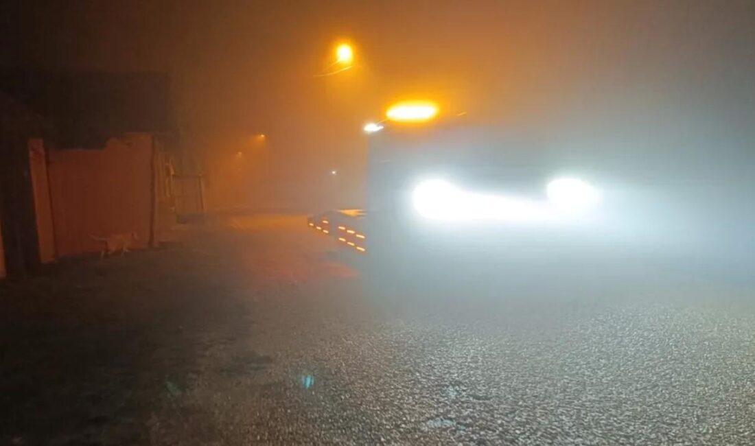 Bilecik’in Pazaryeri ilçesinde akşam saati yoğunlaşan sis dolayısıyla görüş mesafesi