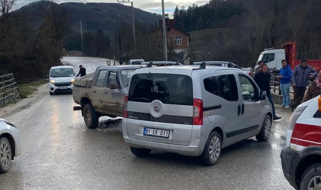 Düzce'nin Yığılca ilçesinde yoğun yağış nedeniyle kayganlaşan yolda meydana gelen